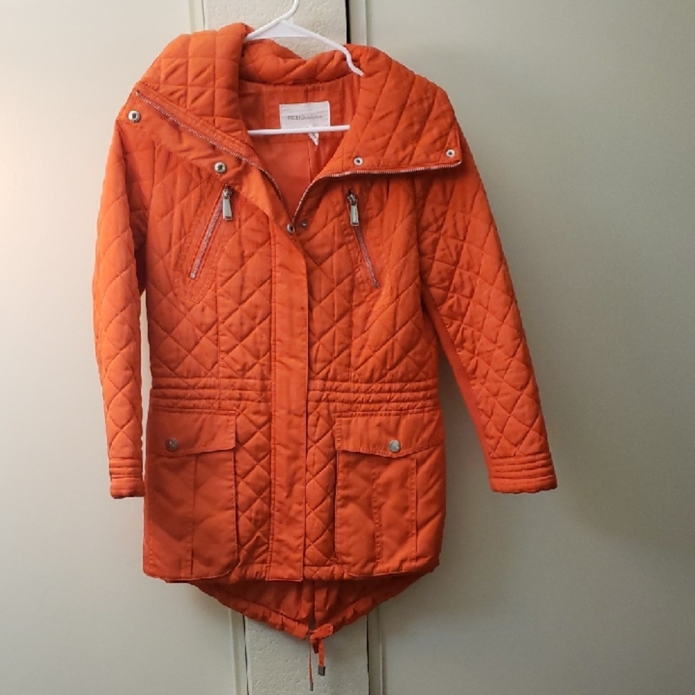 BCBGeneration Orange Puffer Jacket with Quilted Design